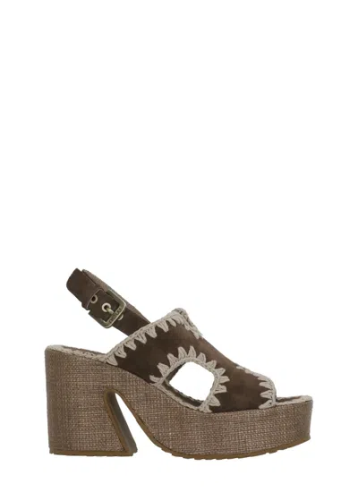 MOU BROWN RAFFIA ANKLE STRAP SANDALS