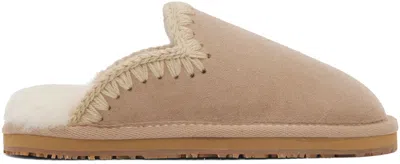 Mou Brown Stitch Slippers In Cam Camel