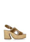 Mou Raffia Platform Sandals In Leather Color Suede