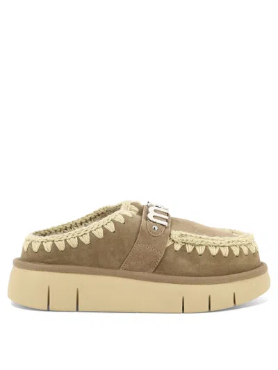 Mou Topstitched Suede Flat Mules In Multi