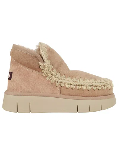 Mou Brown Textured Sheep Skin Ankle Boots