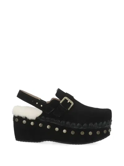 Mou Buckle-detail Leather Mules In Black