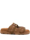 Mou Buckle-embellished Suede Sandals In Brown