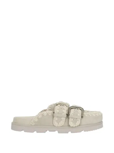 Mou Low Bio Sabot Buckle-fastening Mules In Neutral