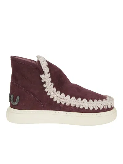 Mou Burgundy Suede Ankle Boots With Whipstitch Detailing In Brown