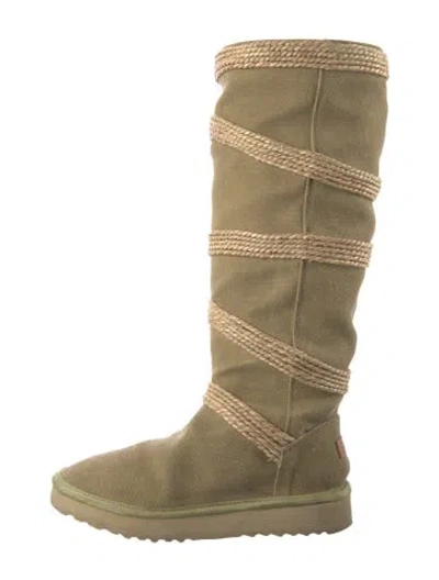 Pre-owned Mou Canvas Patterned Sock Boots In Green