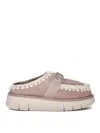 Mou Metal Logo Suede Mules In Grey