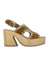 Mou Raffia Platform Sandals In Leather Color Suede In Brown