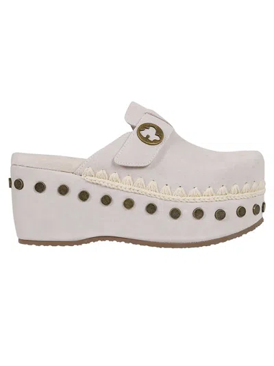 Mou 60mm Suede Clogs In Bianco Neutri
