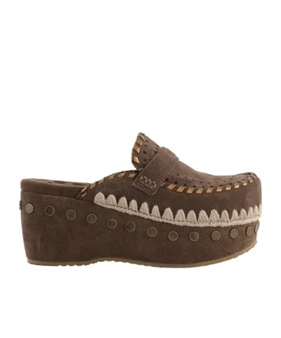 Mou Clog Leather Overstitching In Brown