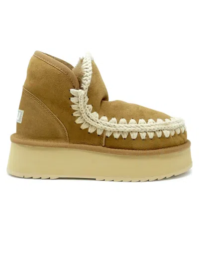 Mou Cognac Mini Eskimo Leather Wool Rubber Platform Boot