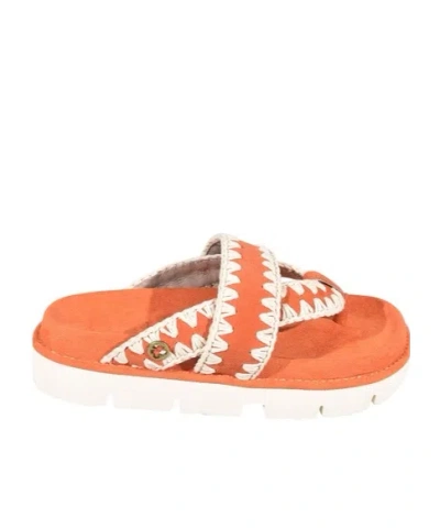 Mou Contrast Stitch Platform Flip Flops In Orange
