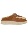 Mou Logo-lettering Crochet-trim Suede Mules In Brown