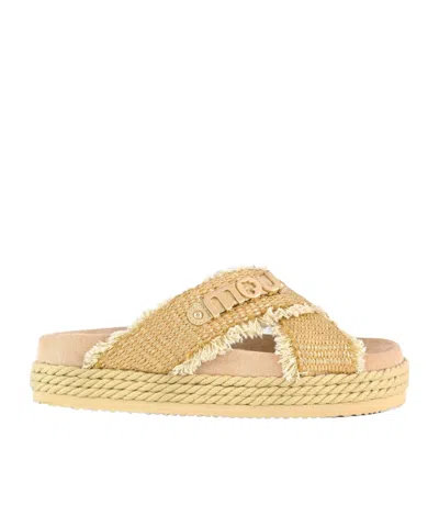 Mou Criss-cross Rope Raffia Sandal In Metallic Natural Color