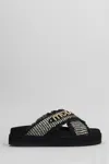 Mou Crisscross Flats In Black Raffia In Black