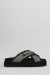 Mou Crisscross Flats In Black Raffia In Black