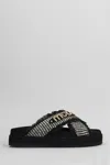 Mou Crisscross Flats In Black Raffia In Black