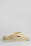 Mou Crisscross Flats In Beige Raffia