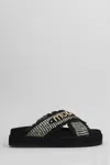 Mou Crisscross Flats In Black Raffia In Black