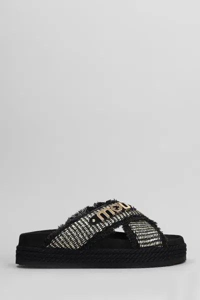 MOU CRISSCROSS FLATS IN BLACK RAFFIA