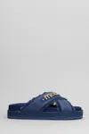 Mou Denim Cross-strap Sandals With Rubber Platform Sole In Blue