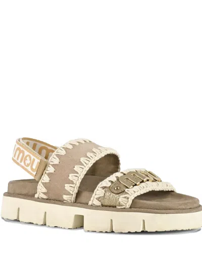 Mou Crochet-detail Sandals In Gray