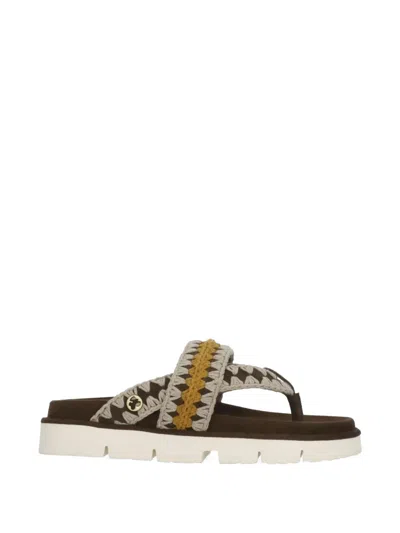 Mou Crochet Flat Sandals In Multi