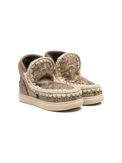 Mou Kids' Crochet Stitch Sneaker Boots In Neutral