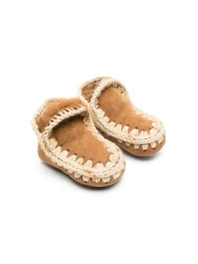Mou Babies' Crochet-trim Leather Boots In Brown