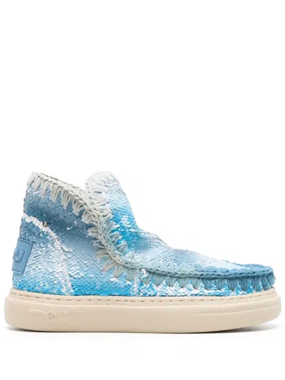 Mou Crochet-trim Sequined Boots In Blue