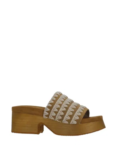 Mou Crochet-knit Platform Sandals In Brown