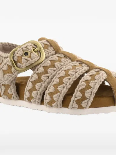 Mou Kids' Crochet-knit Suede Sandals In Multi