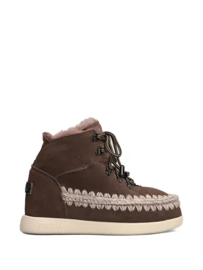 Mou Crochet-stitch Lace-up Boots In Brown