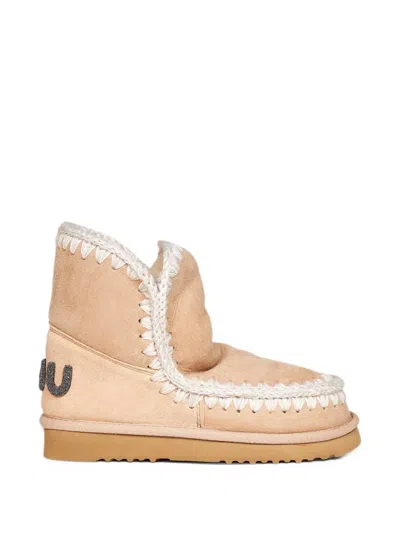Mou Crochet-stitch Sheepskin Snow Boots In Neutral