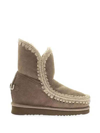 Mou Crochet-trim Ankle Boots In Gray