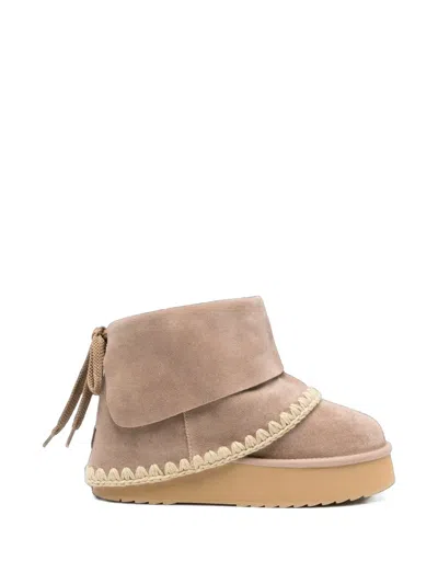 Mou Crochet-trim Ankle Boots In Neutrals
