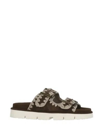 Mou Crochet-trim Buckle-fastening Sandals In Brown
