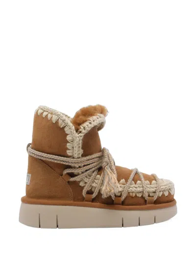 Mou Crochet-trim Lace-up Boots In Brown