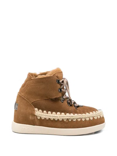 Mou Lace-up Boots With Crochet Trim In Brown