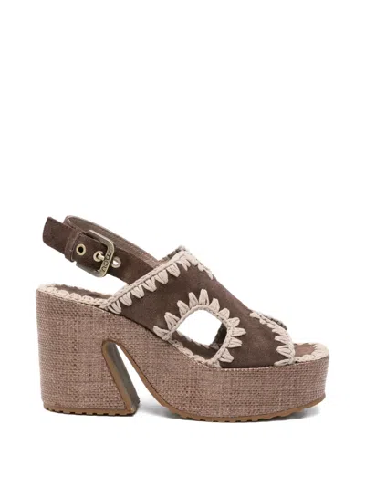 Mou Crochet-trim Leather Sandals In Brown