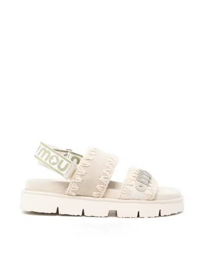 Mou Crochet-trim Logo-plaque Sandals In Neutral