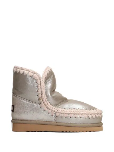 Mou Crochet-trim Metallic Ankle Boots In Silver