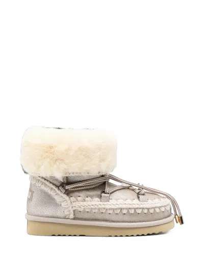 Mou Crochet-trim Metallic Leather Ankle Boots In Silver