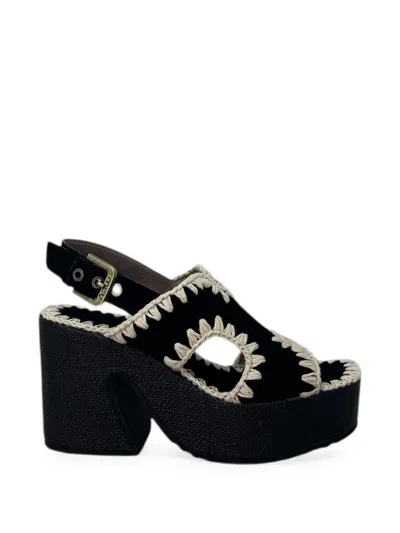 Mou Crochet-trim Platform Sandals In Black