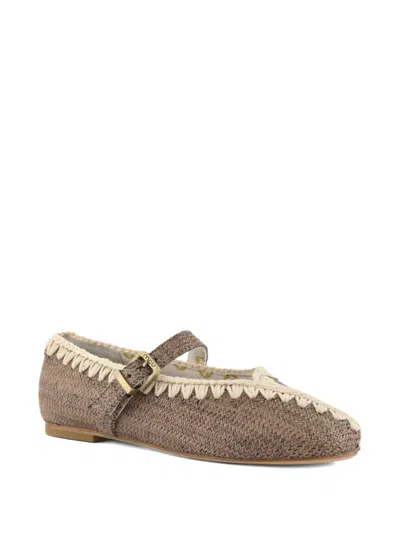 Mou Kids' Crochet-trim Raffia Ballet Flats In Brown