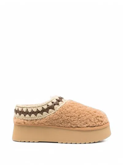Mou Crochet-trim Shearling Mules In Multi