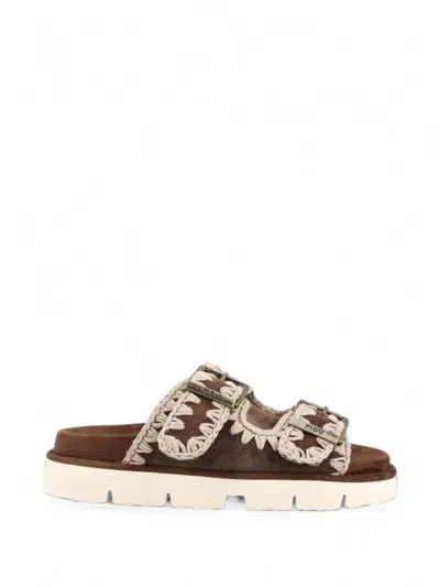 Mou Whipstitch-trim Suede Slides In Multi
