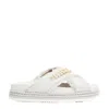 Mou Cross-strap Canvas Sandals With Frayed Edges In White