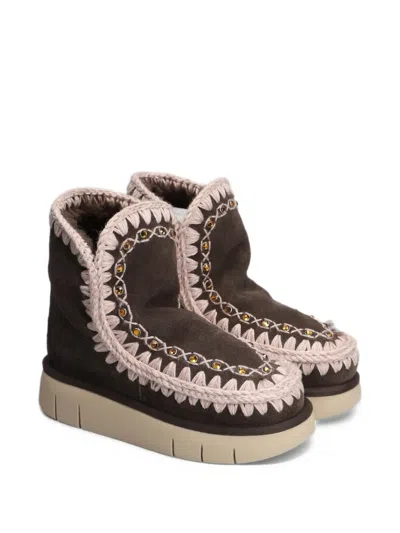 Mou Crystal-embellished Crochet-trim Ankle Boots In Multi