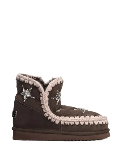 Mou Crystal-embellished Crochet-trim Ankle Boots In Pink